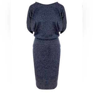 Roserry Wolf & Badger Designer Paris Jersey Knit Navy Midi Dress US 8-10 medium